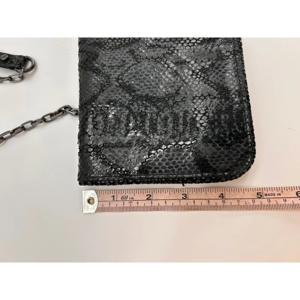 Tory Burch Black Snakeskin Embossed Convertible Shoulder Bag Clutch Wallet Chain